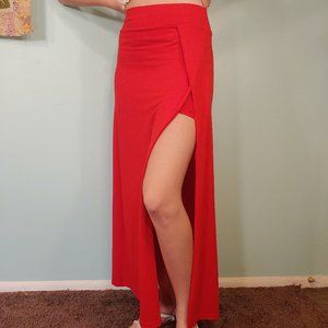 Red Maxi Skort With Slit